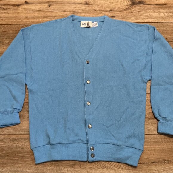 VTG Penn's Landing Knit Cardigan SZ LARGE Blue USA Made Button Front Grandpa - Picture 2 of 9